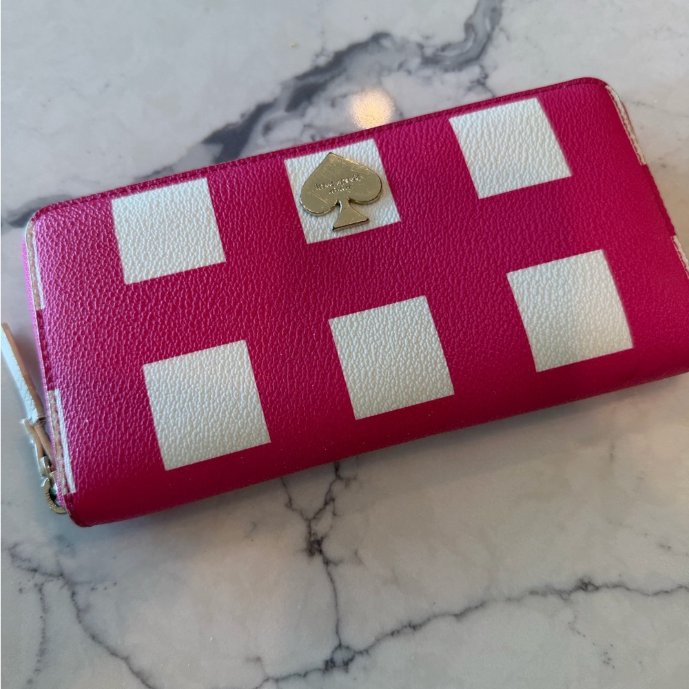 Kate Spade Lacey Pink Checkered Zip Around Wallet